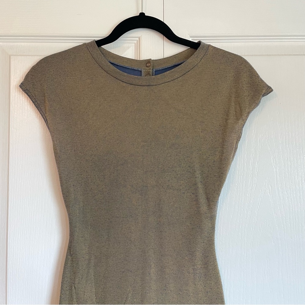 RARE Vintage Alaia Paris Cap Sleeve Sculpted Bodycon Shift Dress - Gold/Blue - Picture 4 of 9